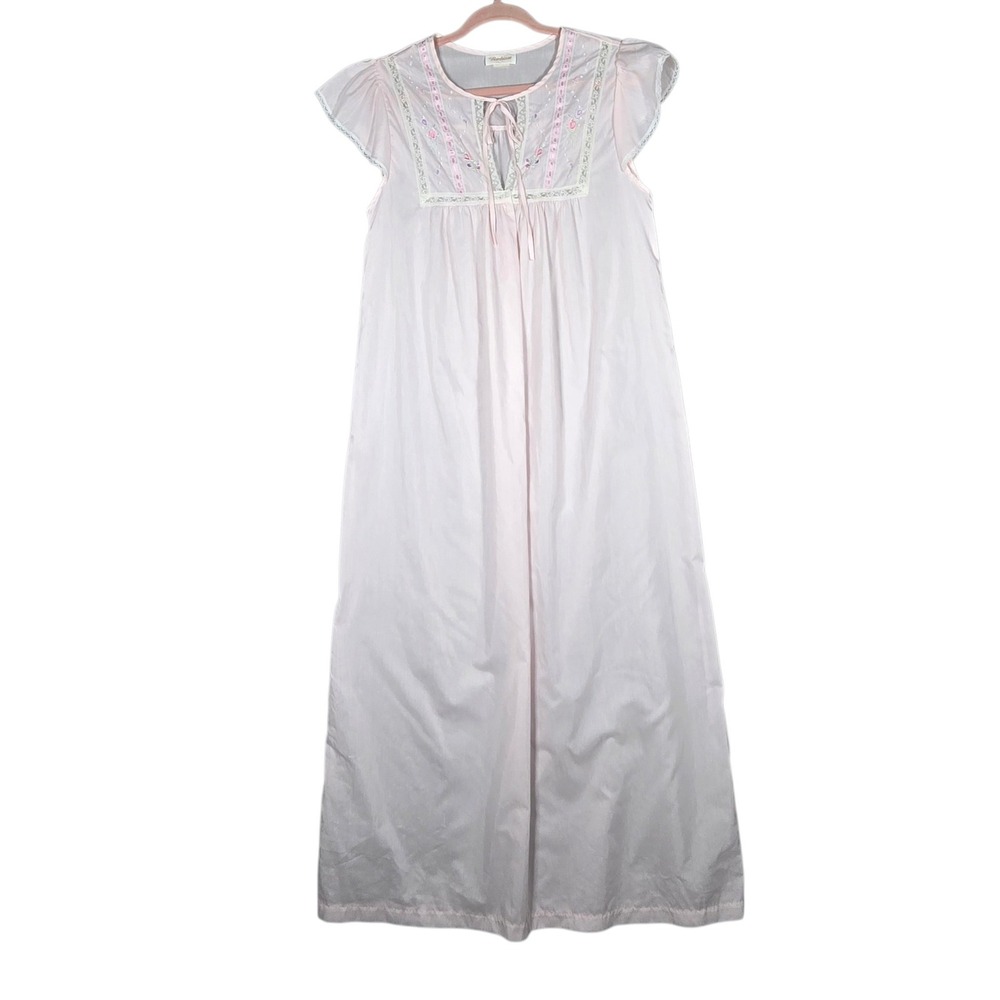 Vintage Barbizon Nightgown Womens Small Pink Floral Embroidered Lace Maxi Dress